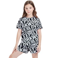 Sleep Work Love And Have Fun Typographic Pattern Kids  Tee And Sports Shorts Set by dflcprintsclothing
