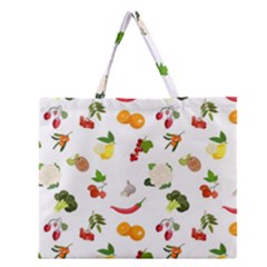 Fruits, Vegetables And Berries Zipper Large Tote Bag by SychEva
