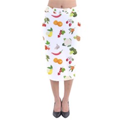 Fruits, Vegetables And Berries Velvet Midi Pencil Skirt by SychEva