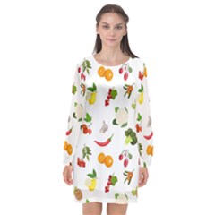 Fruits, Vegetables And Berries Long Sleeve Chiffon Shift Dress  by SychEva