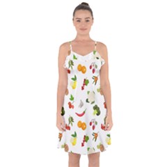 Fruits, Vegetables And Berries Ruffle Detail Chiffon Dress by SychEva