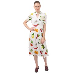 Fruits, Vegetables And Berries Keyhole Neckline Chiffon Dress by SychEva