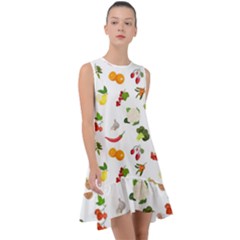 Fruits, Vegetables And Berries Frill Swing Dress by SychEva