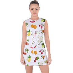 Fruits, Vegetables And Berries Lace Up Front Bodycon Dress by SychEva