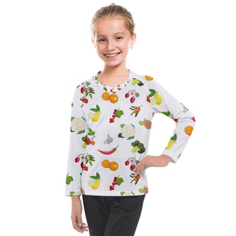 Fruits, Vegetables And Berries Kids  Long Mesh Tee by SychEva
