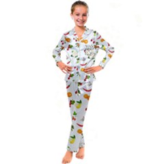 Fruits, Vegetables And Berries Kid s Satin Long Sleeve Pajamas Set