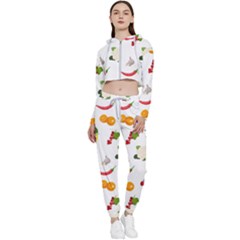 Fruits, Vegetables And Berries Cropped Zip Up Lounge Set by SychEva