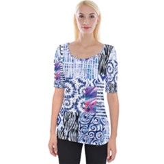 Blue Pastel Print Wide Neckline Tee