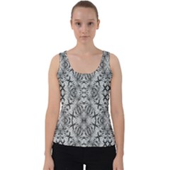 Black And White Ornate Pattern Velvet Tank Top