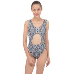 Black And White Ornate Pattern Center Cut Out Swimsuit by dflcprintsclothing