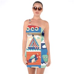 Travel With Love One Soulder Bodycon Dress by designsbymallika