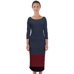 navy blue red stripe crest Quarter Sleeve Midi Bodycon Dress