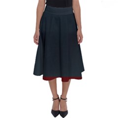 navy blue red stripe crest Perfect Length Midi Skirt
