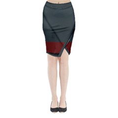 Navy Blue Red Stripe Crest Midi Wrap Pencil Skirt by Abe731