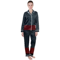 Navy Blue Red Stripe Crest Satin Long Sleeve Pajamas Set by Abe731