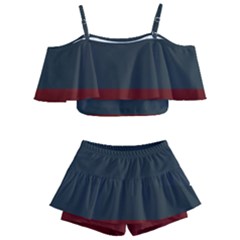 Navy Blue Red Stripe Crest Kids  Off Shoulder Skirt Bikini by Abe731