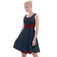 Navy Blue Red Stripe Crest Knee Length Skater Dress by Abe731