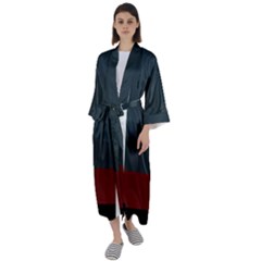 Navy Blue Red Stripe Crest Maxi Satin Kimono by Abe731