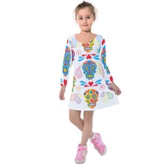 Boho Skull Vibe Kids  Long Sleeve Velvet Dress by designsbymallika