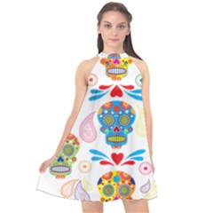 Boho Skull Vibe Halter Neckline Chiffon Dress  by designsbymallika