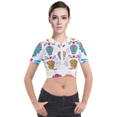 Boho Skull Vibe Short Sleeve Cropped Jacket by designsbymallika