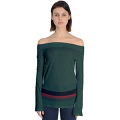 Dark Green Solid Dark Green Black Red Stripe Curved Dark Green Black Red Stripe Off Shoulder Long Sleeve Top by Abe731