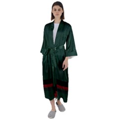 Dark Green Solid Dark Green Black Red Stripe Curved Dark Green Black Red Stripe Maxi Satin Kimono by Abe731