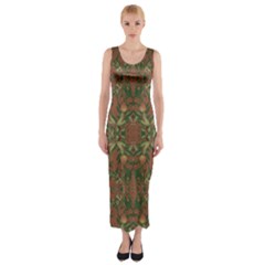 Modern Tropical Motif Print Fitted Maxi Dress by dflcprintsclothing