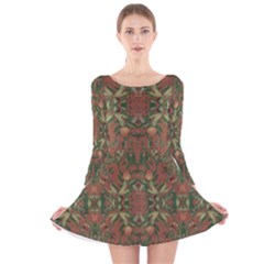 Modern Tropical Motif Print Long Sleeve Velvet Skater Dress by dflcprintsclothing