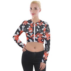 Folk Flowers Art Pattern Floral   Long Sleeve Cropped Velvet Jacket by Eskimos