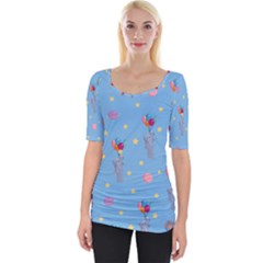 Baby Elephant Flying On Balloons Wide Neckline Tee