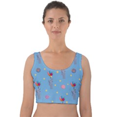 Baby Elephant Flying On Balloons Velvet Crop Top by SychEva