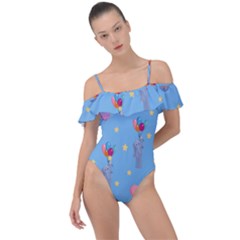 Baby Elephant Flying On Balloons Frill Detail One Piece Swimsuit by SychEva