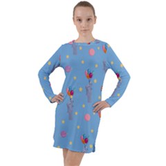 Baby Elephant Flying On Balloons Long Sleeve Hoodie Dress by SychEva