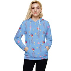 Baby Elephant Flying On Balloons Women s Lightweight Drawstring Hoodie