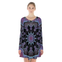 Framed Mandala Long Sleeve Velvet V-neck Dress by MRNStudios