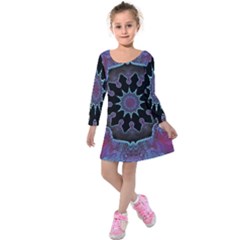 Framed Mandala Kids  Long Sleeve Velvet Dress by MRNStudios