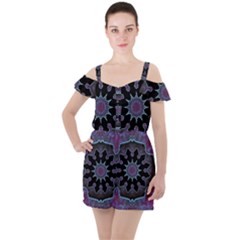 Framed Mandala Ruffle Cut Out Chiffon Playsuit by MRNStudios