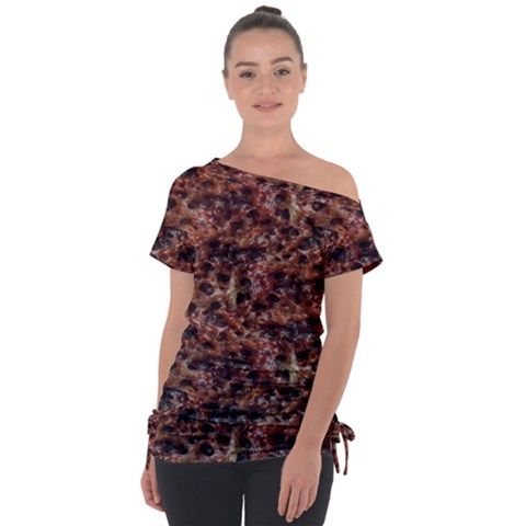 Warm Abstract Surface Print Off Shoulder Tie-up Tee by dflcprintsclothing