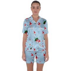 Funny Mushrooms Go About Their Business Satin Short Sleeve Pajamas Set by SychEva