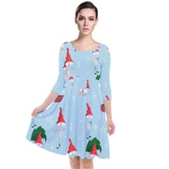 Funny Mushrooms Go About Their Business Quarter Sleeve Waist Band Dress by SychEva