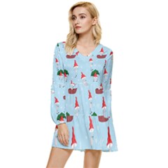 Funny Mushrooms Go About Their Business Tiered Long Sleeve Mini Dress