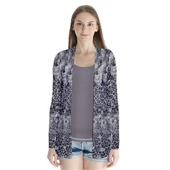 Grey And White Grunge Camouflage Abstract Print Drape Collar Cardigan by dflcprintsclothing