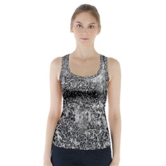 Grey And White Grunge Camouflage Abstract Print Racer Back Sports Top by dflcprintsclothing