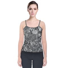 Grey And White Grunge Camouflage Abstract Print Velvet Spaghetti Strap Top