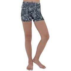 Grey And White Grunge Camouflage Abstract Print Kids  Lightweight Velour Yoga Shorts by dflcprintsclothing