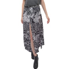 Grey And White Grunge Camouflage Abstract Print Velour Split Maxi Skirt by dflcprintsclothing