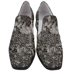 Grey And White Grunge Camouflage Abstract Print Women Slip On Heel Loafers by dflcprintsclothing