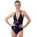 Purple Circles  Halter Cut-Out One Piece Swimsuit View1