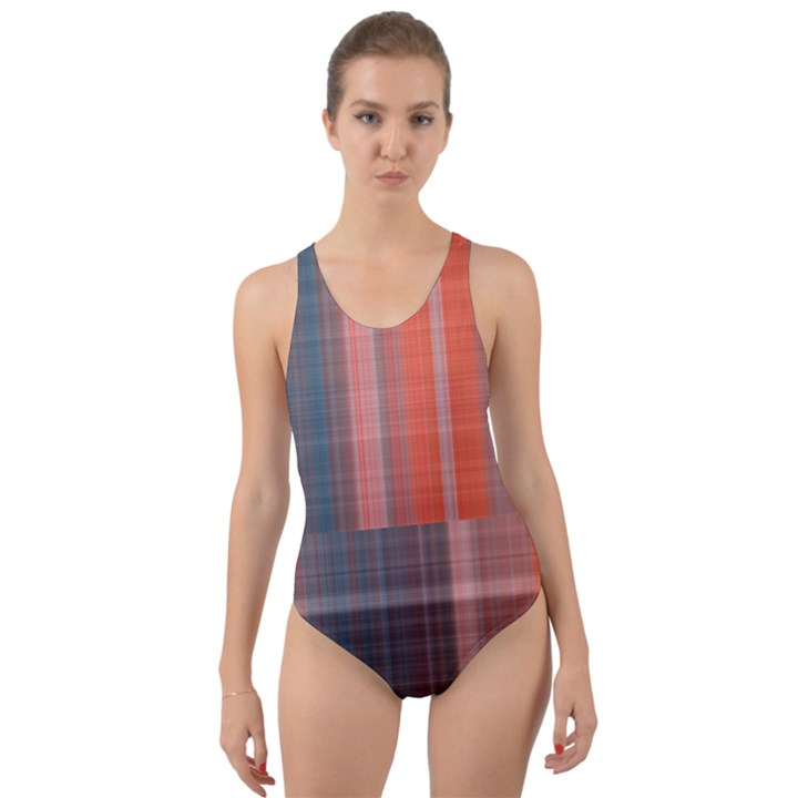 blue salmon plaid  Cut-Out Back One Piece Swimsuit